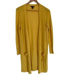 Halogen Womens Long Line Open Front‎ Cardigan Yellow Size M Linen Blend